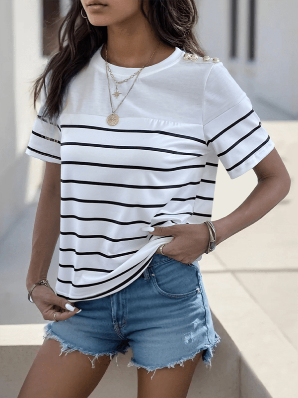 New women's casual short sleeve striped t-shirt - Top